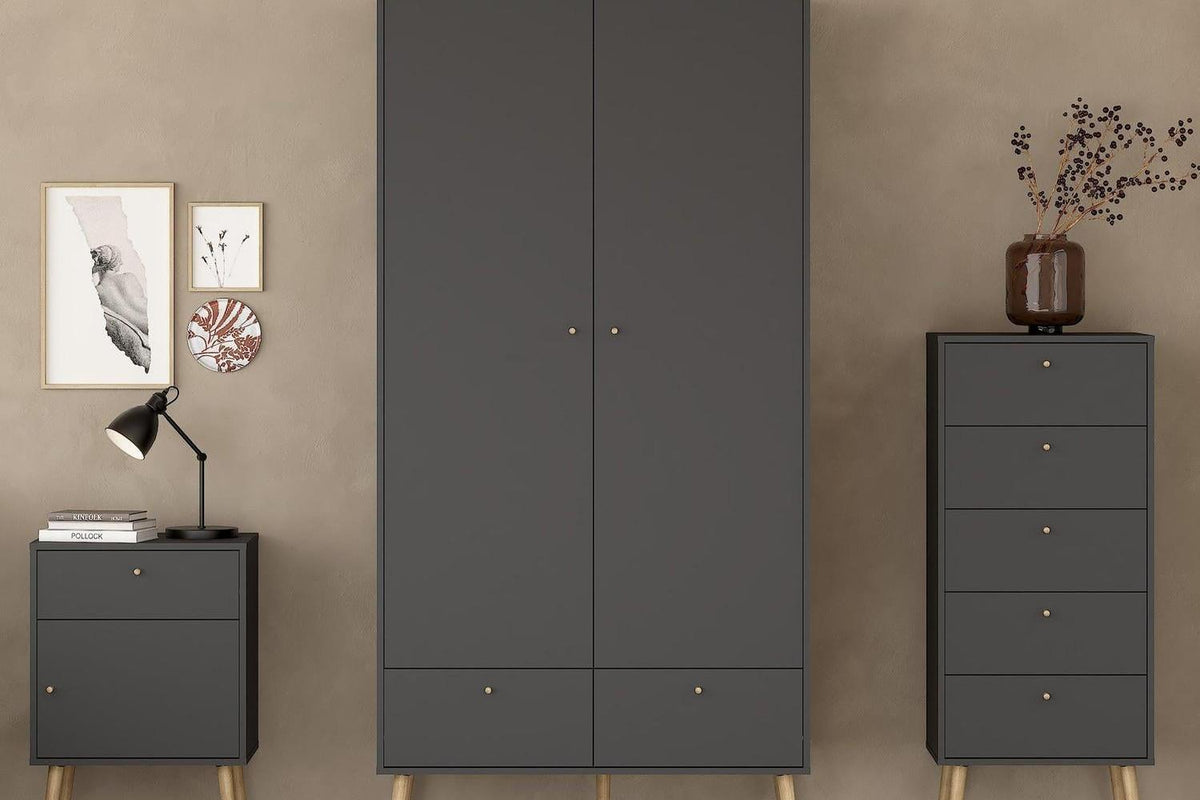 Cumbria Wardrobe With 2 Doors + 2 Drawers Dark Grey