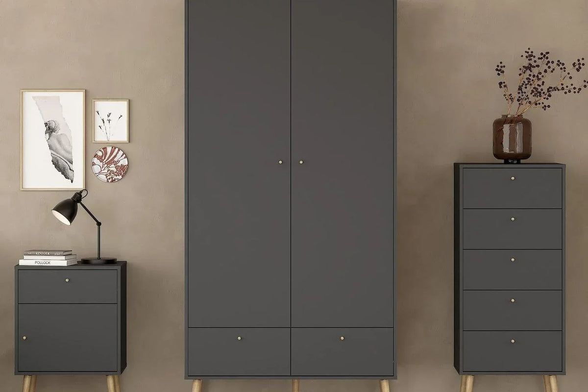 Cumbria Wardrobe With 2 Doors + 2 Drawers Dark Grey