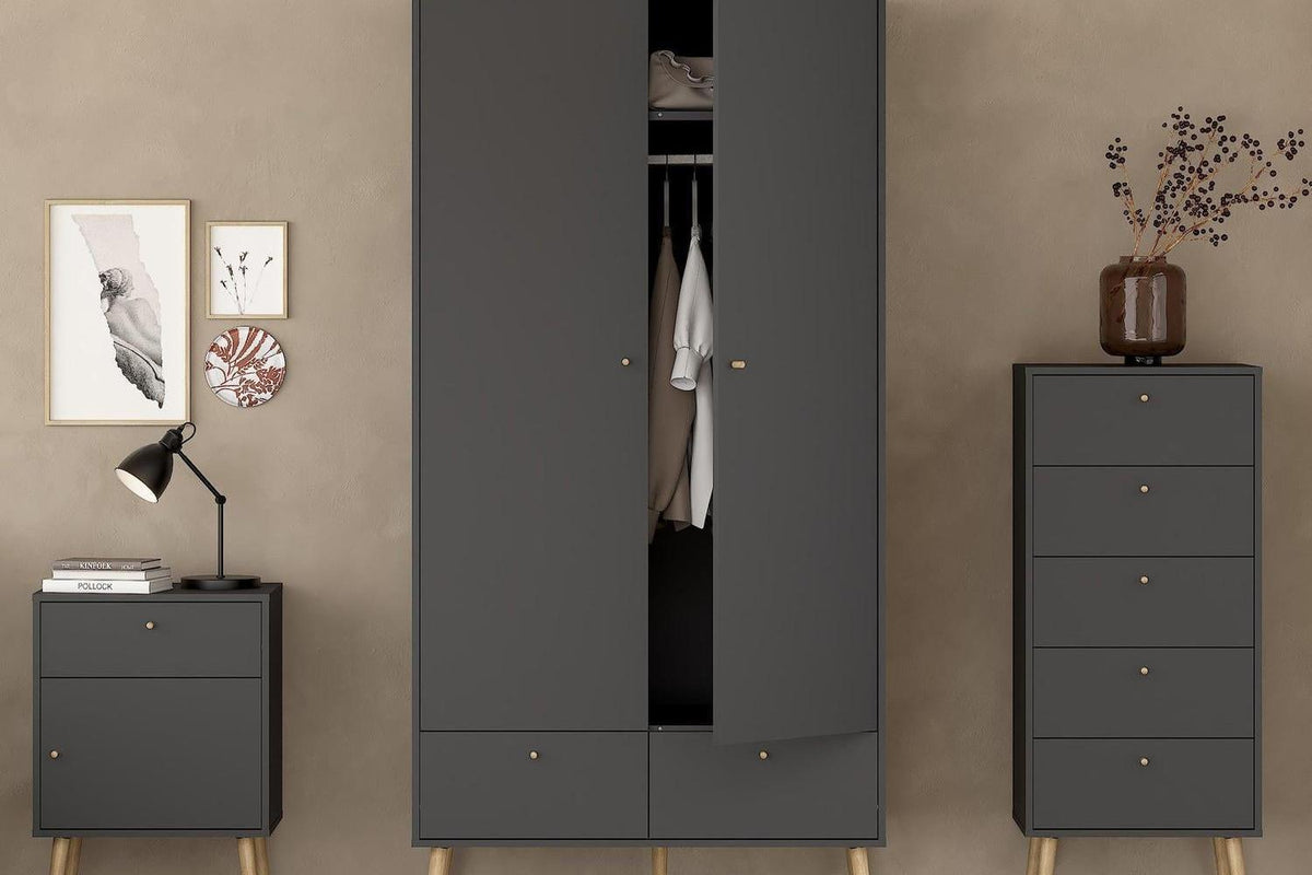Cumbria Wardrobe With 2 Doors + 2 Drawers Dark Grey