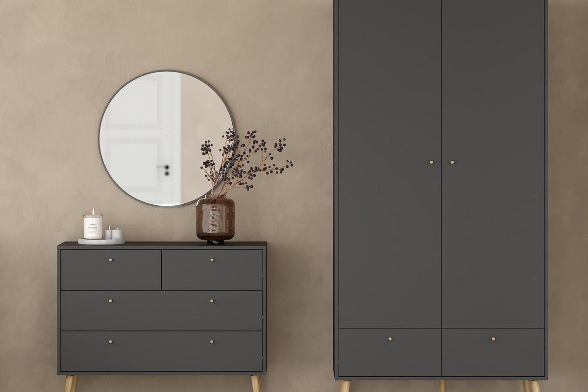 Cumbria Wardrobe With 2 Doors + 2 Drawers Dark Grey