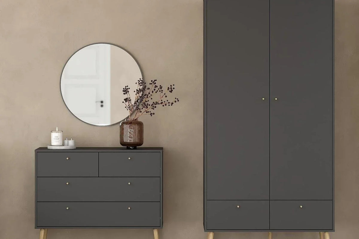 Cumbria Wardrobe With 2 Doors + 2 Drawers Dark Grey
