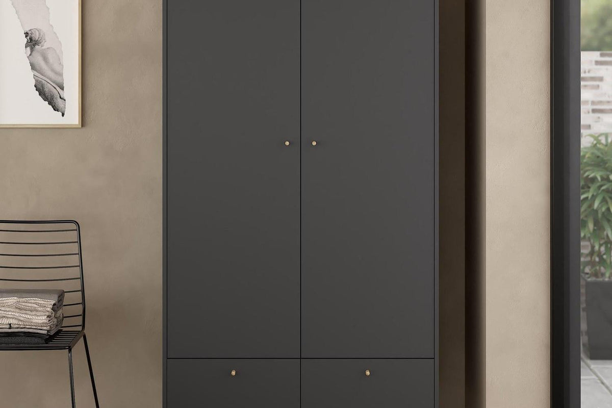 Cumbria Wardrobe With 2 Doors + 2 Drawers Dark Grey