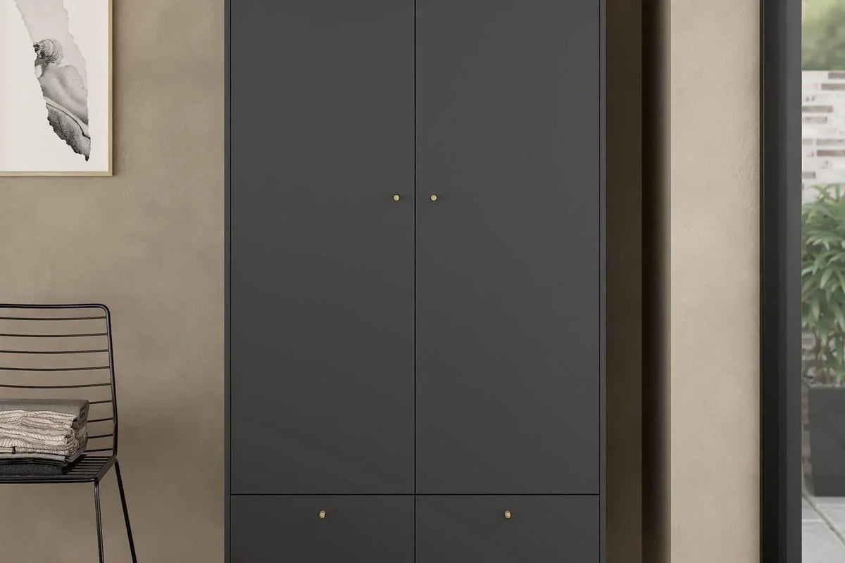 Cumbria Wardrobe With 2 Doors + 2 Drawers Dark Grey