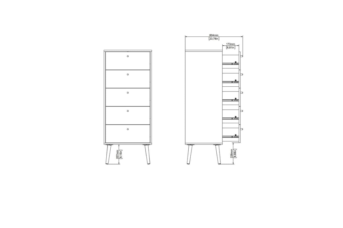 Cumbria Chest 5 Drawers White