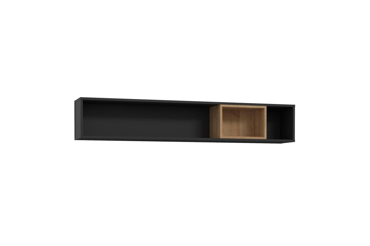 High Rock Wall Shelf In Matt Black/Riviera Oak