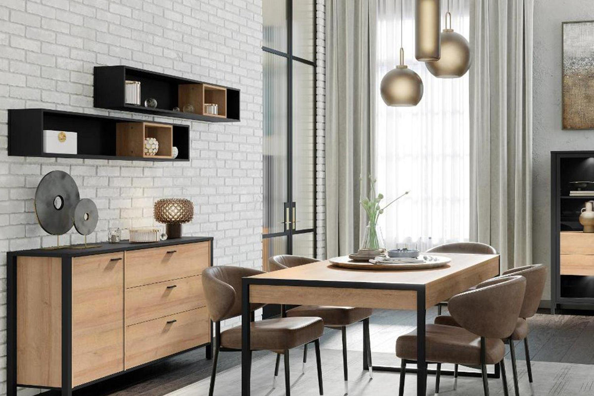 High Rock Wall Shelf In Matt Black/Riviera Oak