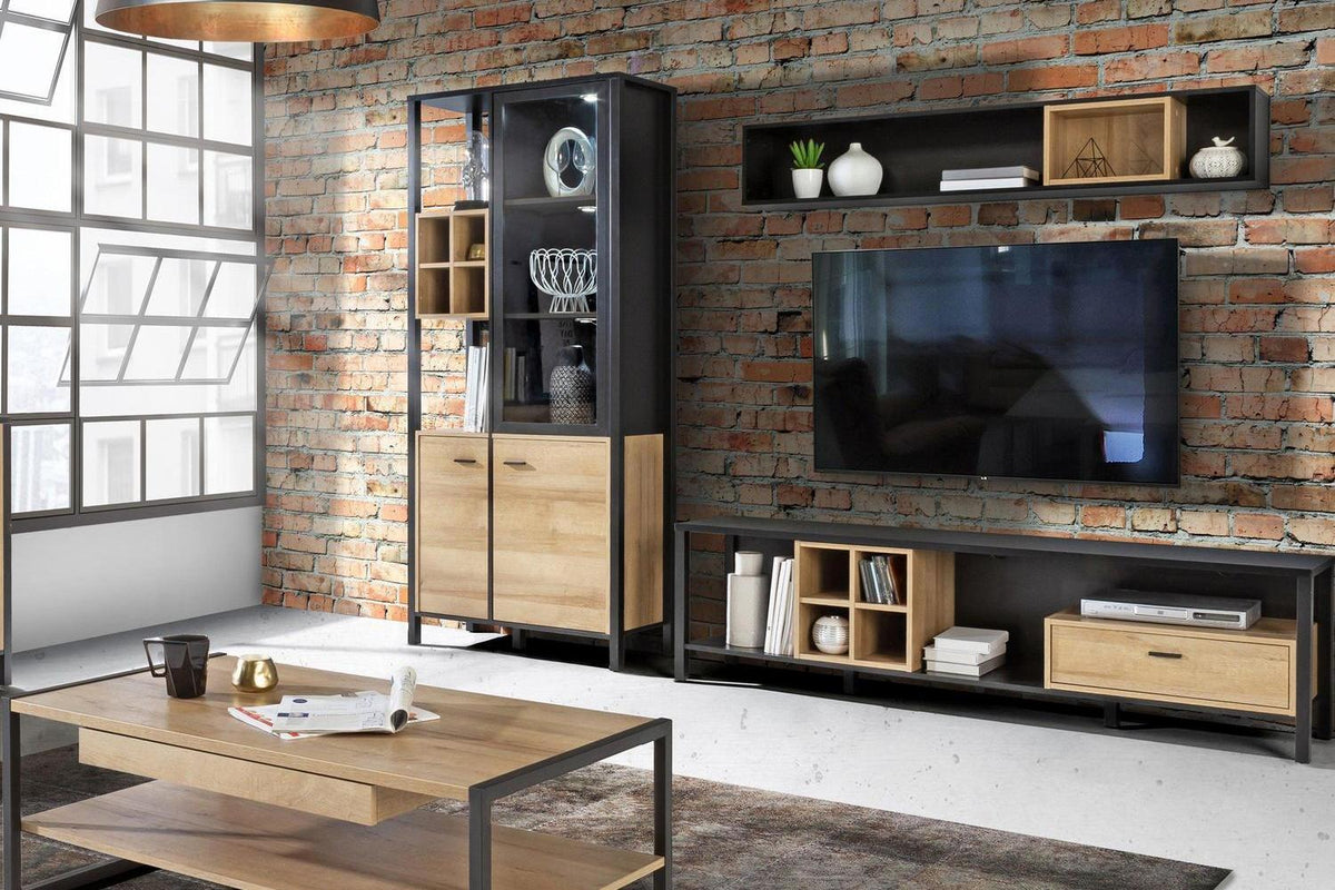 High Rock Wall Shelf In Matt Black/Riviera Oak