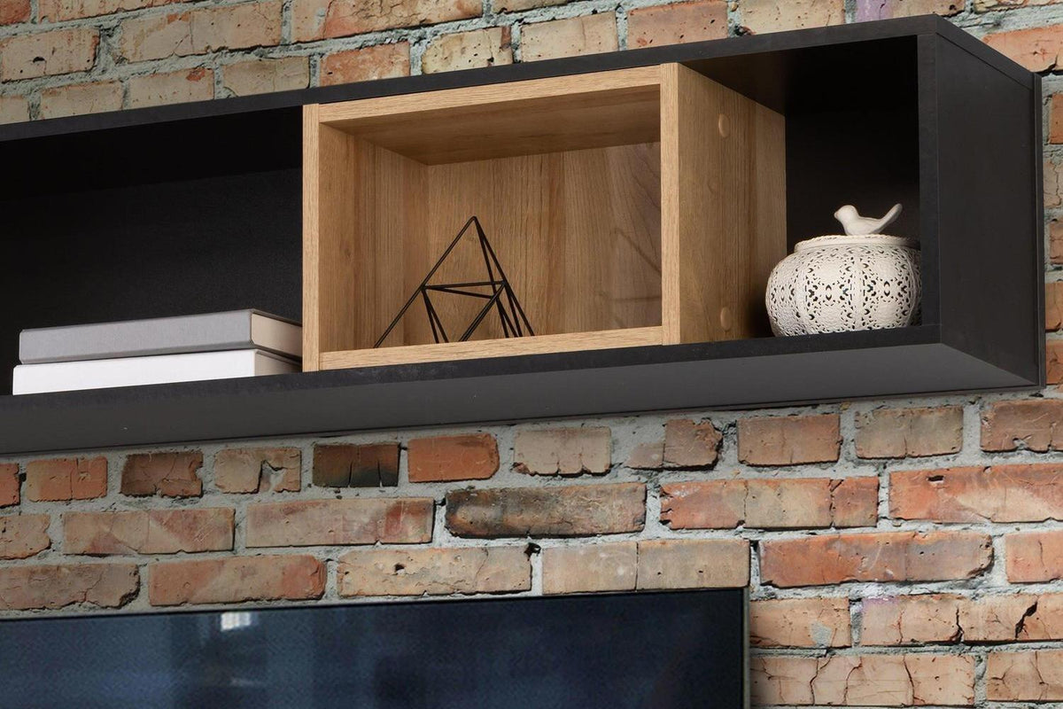 High Rock Wall Shelf In Matt Black/Riviera Oak