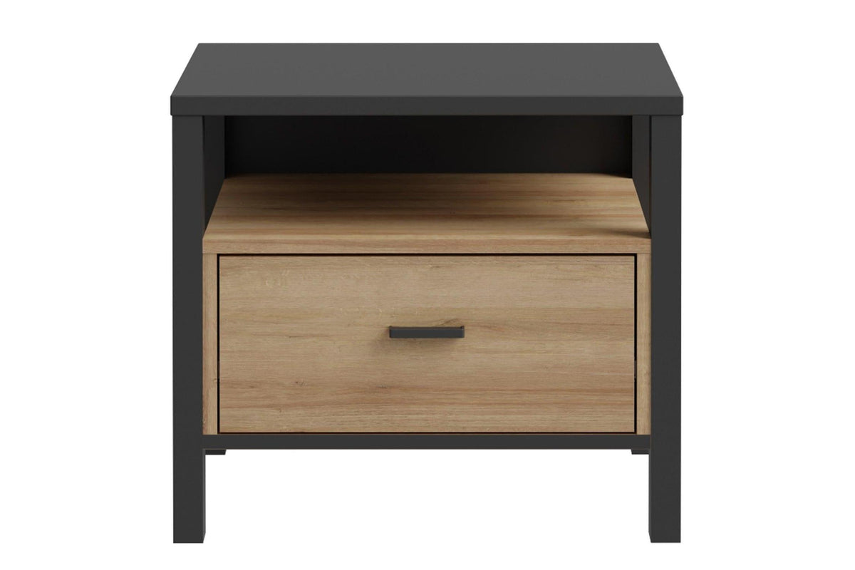 High Rock Bedside In Matt Black/Riviera Oak