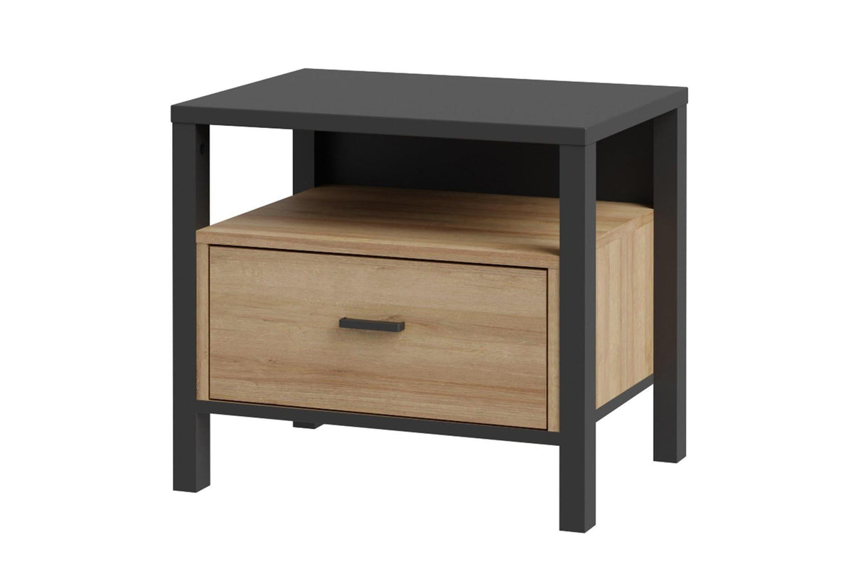 High Rock Bedside In Matt Black/Riviera Oak