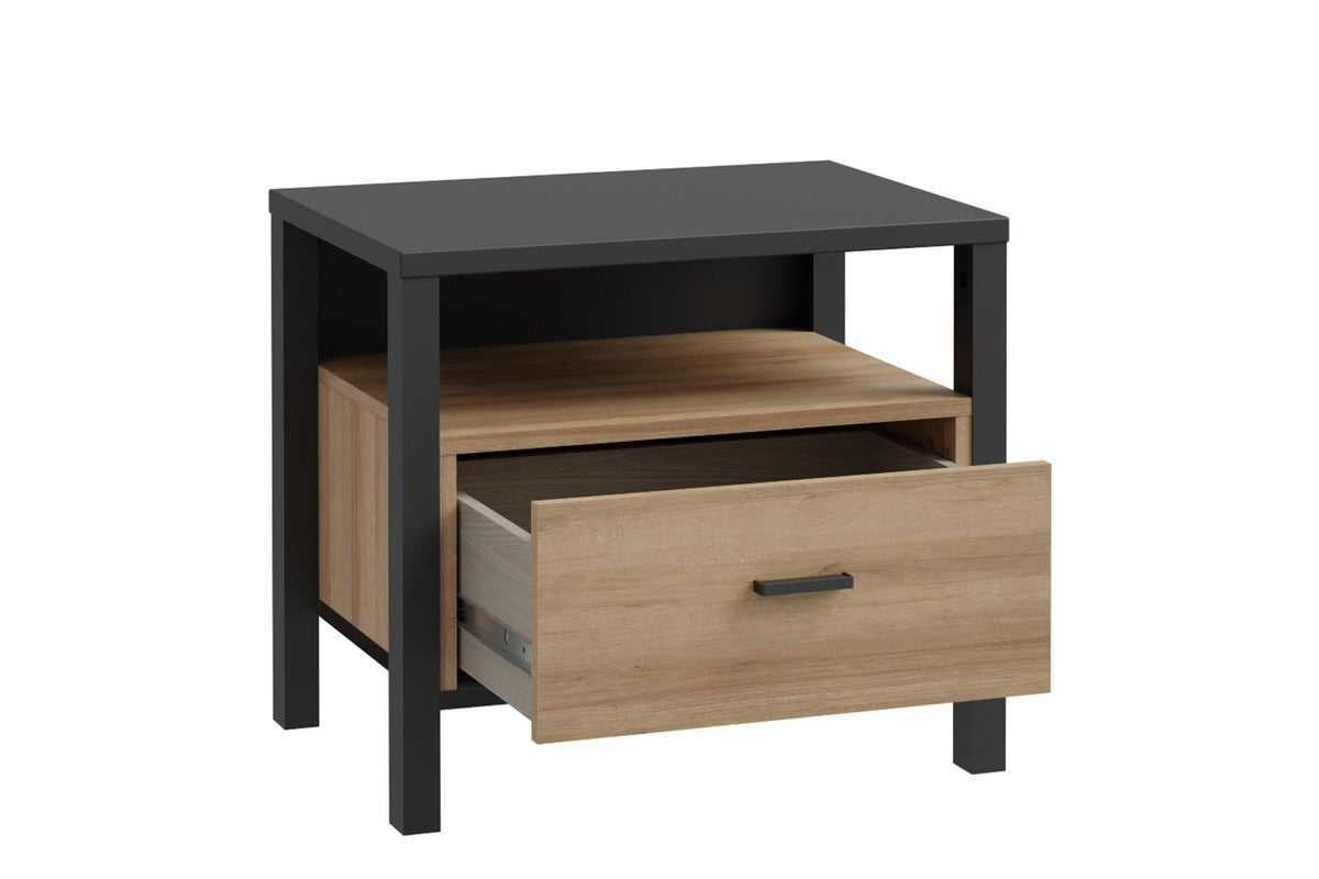 High Rock Bedside In Matt Black/Riviera Oak
