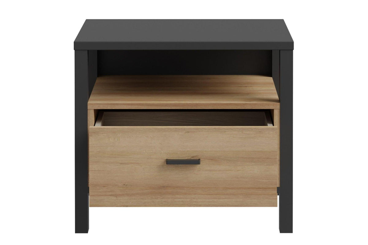 High Rock Bedside In Matt Black/Riviera Oak