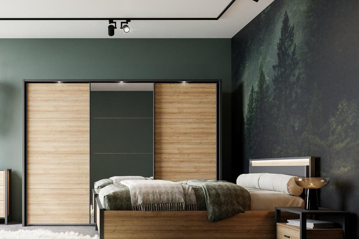 High Rock Bedside In Matt Black/Riviera Oak