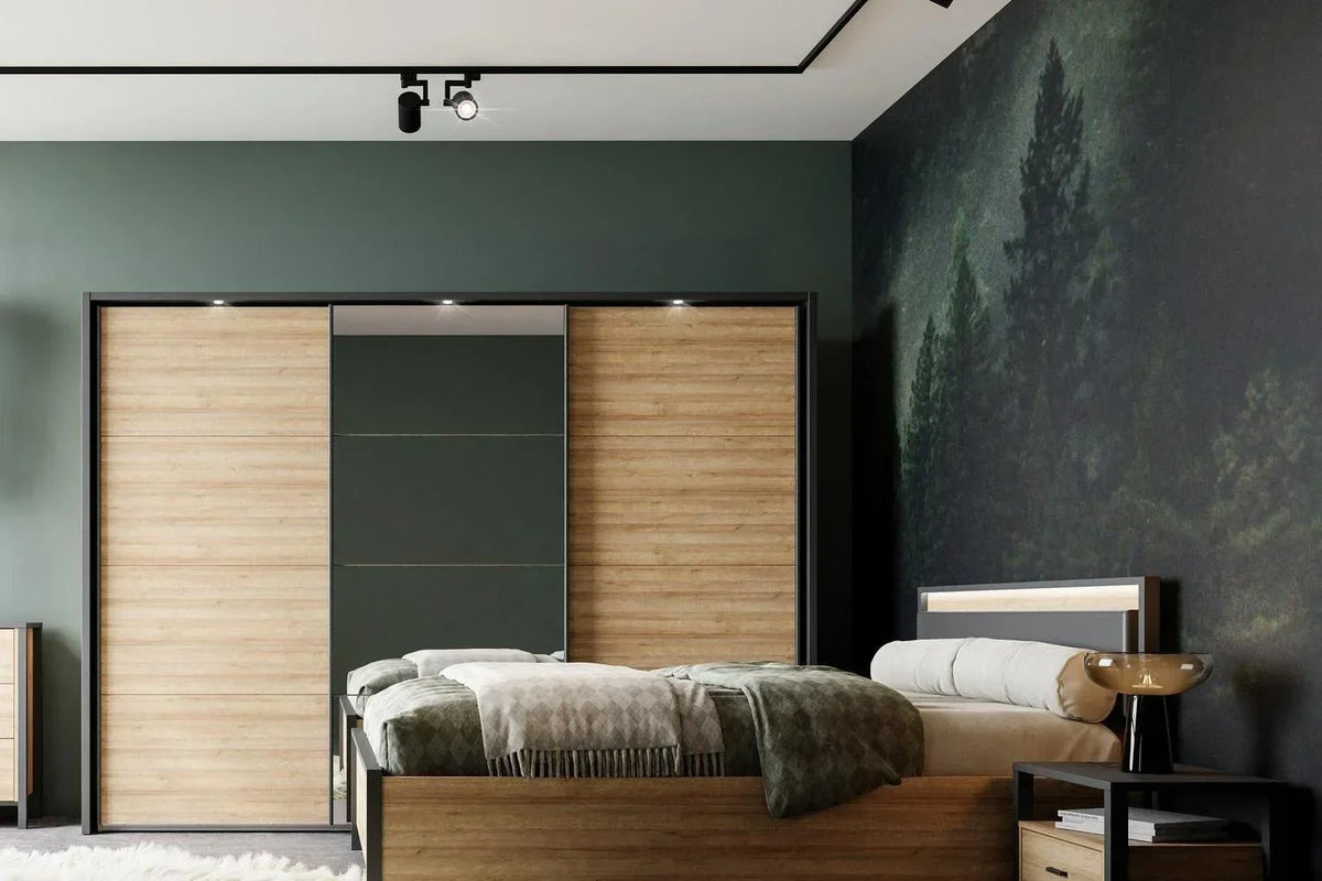 High Rock Bedside In Matt Black/Riviera Oak