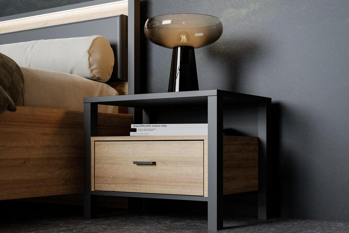 High Rock Bedside In Matt Black/Riviera Oak