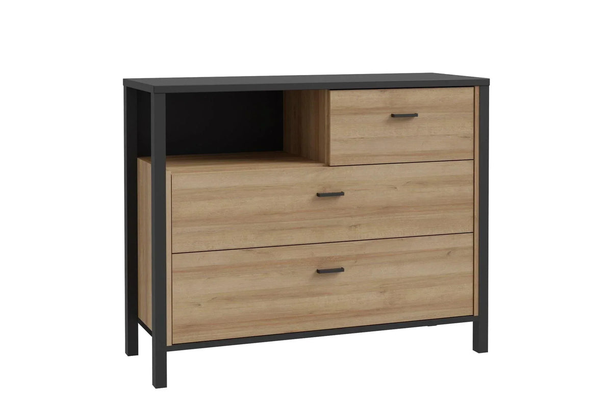 High Rock Chest Of 3 Drawers In Matt Black/Riviera Oak