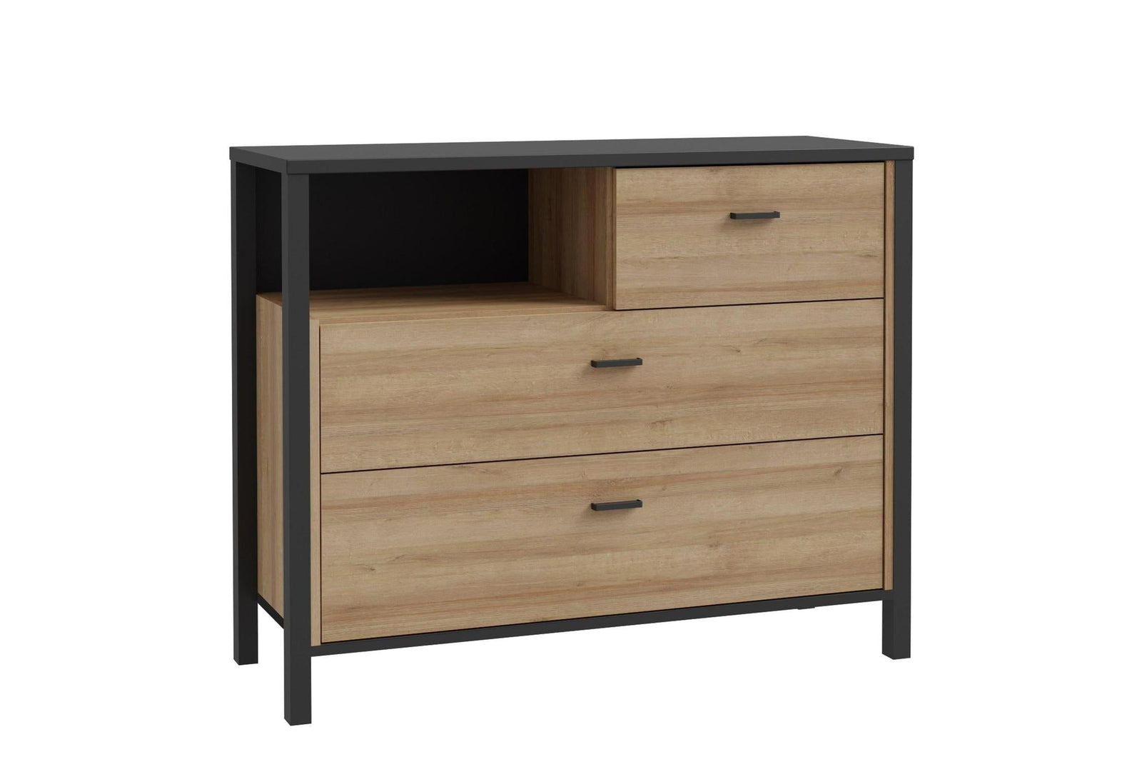 High Rock Chest Of 3 Drawers In Matt Black/Riviera Oak
