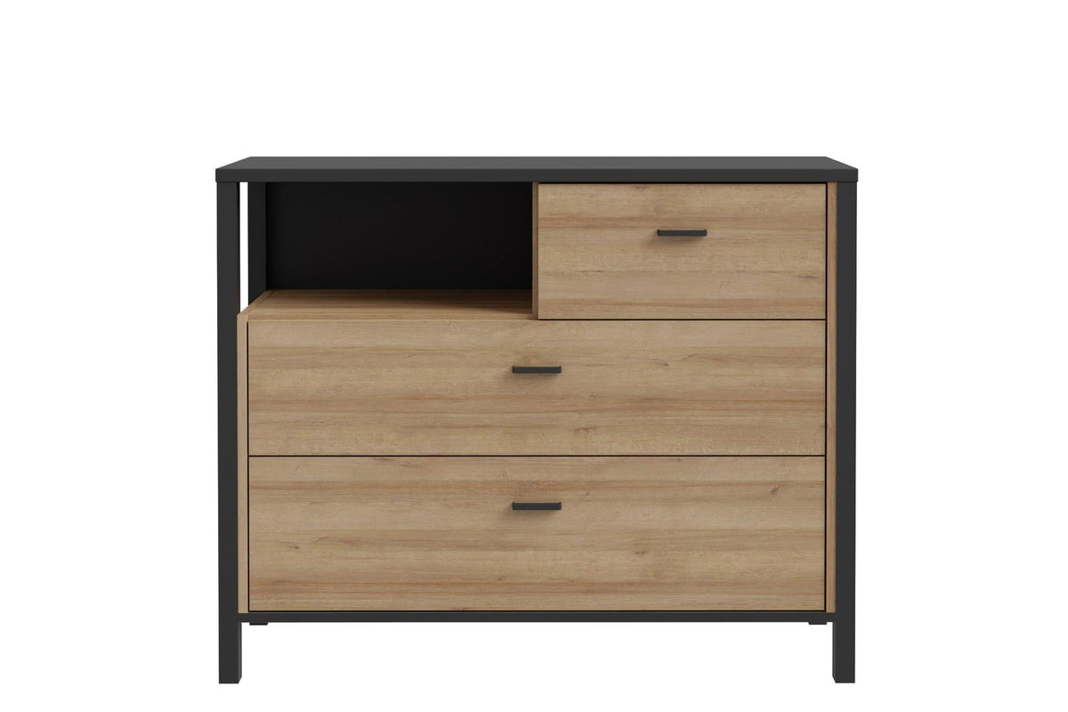 High Rock Chest Of 3 Drawers In Matt Black/Riviera Oak