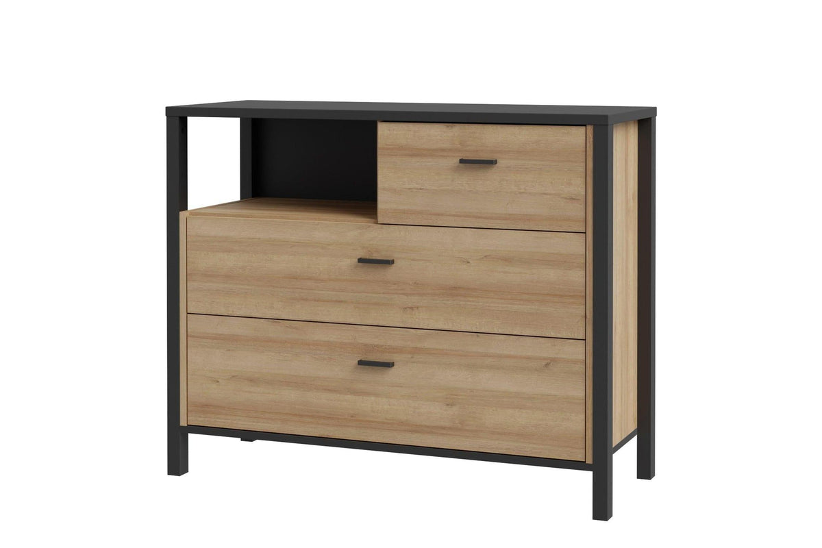 High Rock Chest Of 3 Drawers In Matt Black/Riviera Oak