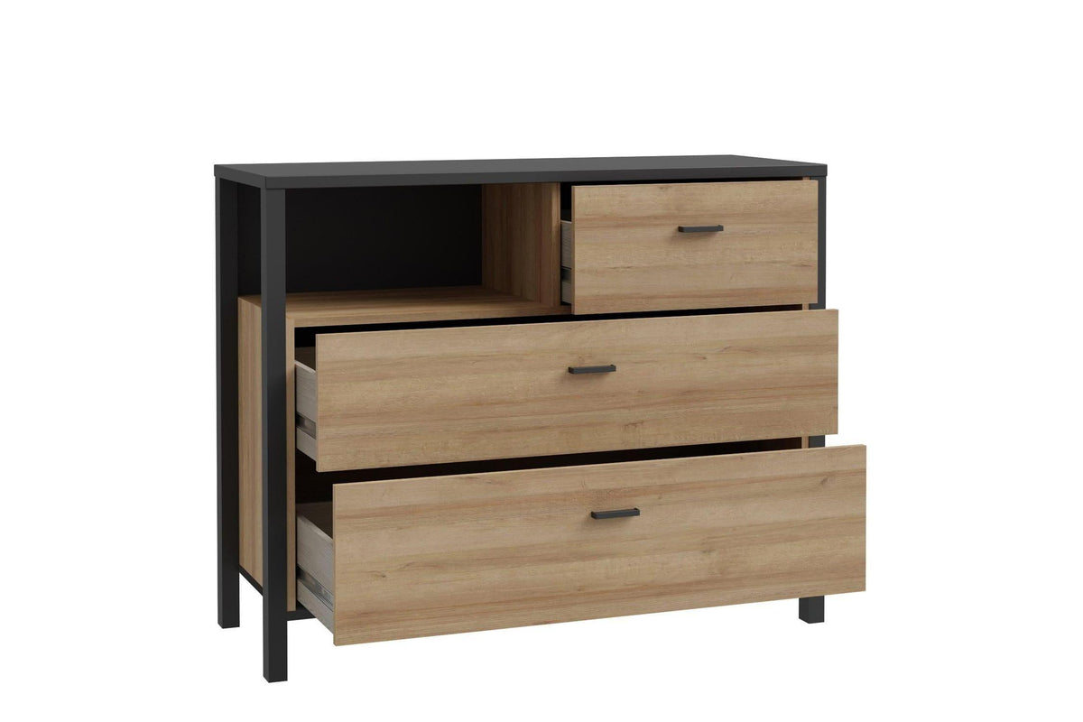 High Rock Chest Of 3 Drawers In Matt Black/Riviera Oak