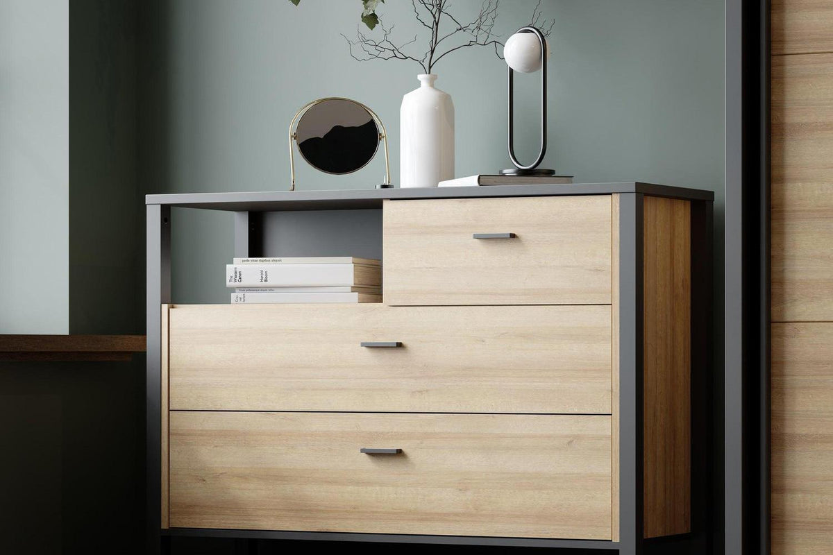 High Rock Chest Of 3 Drawers In Matt Black/Riviera Oak