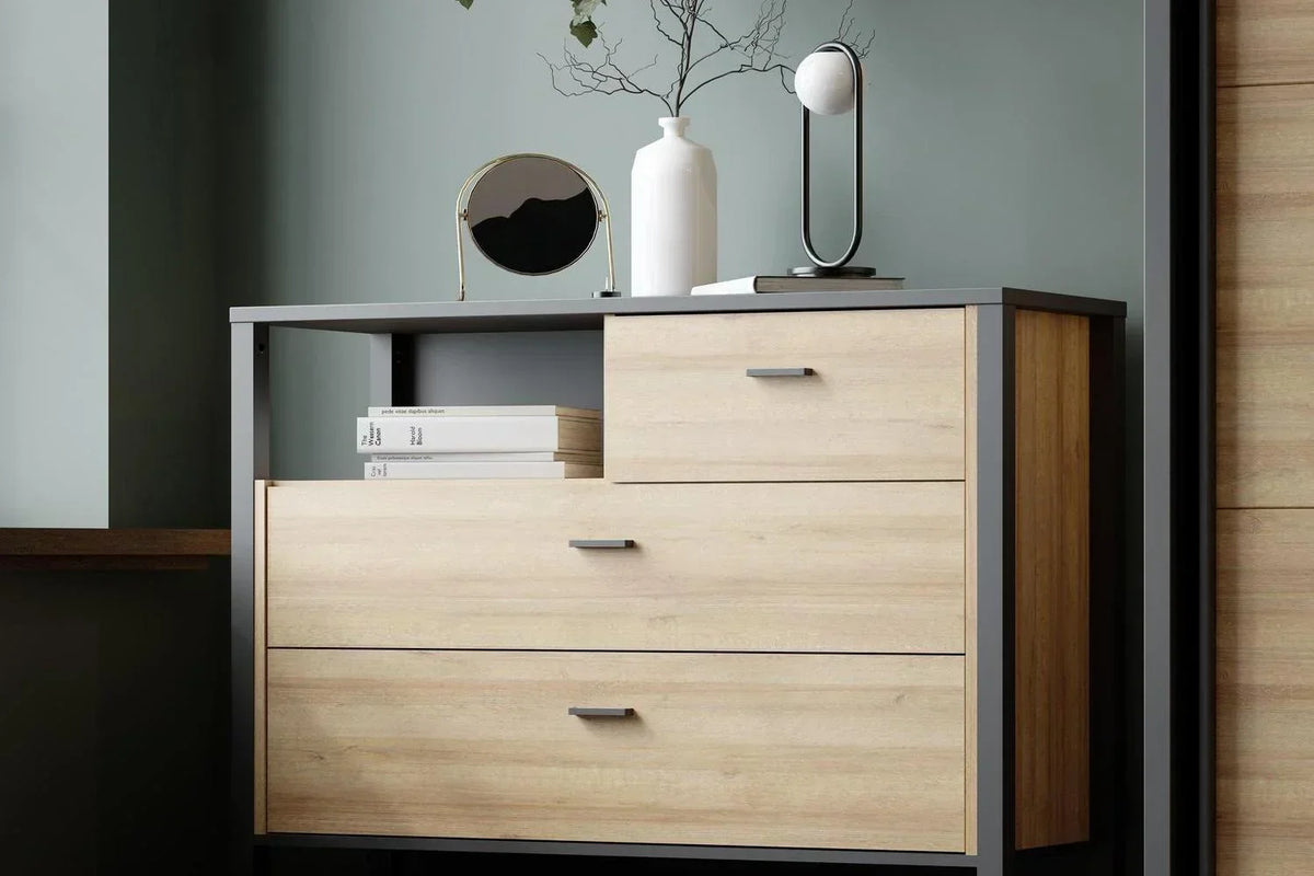 High Rock Chest Of 3 Drawers In Matt Black/Riviera Oak