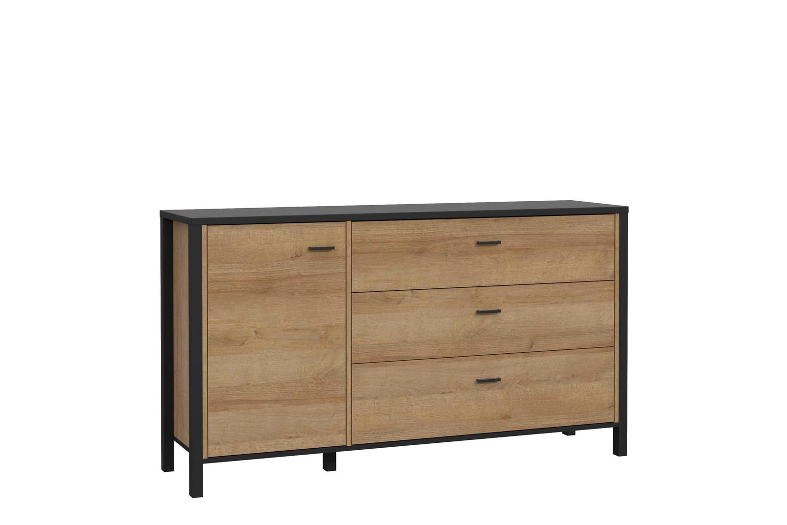 High Rock 1 Door 3 Drawer Sideboard In Matt Black/Riviera Oak