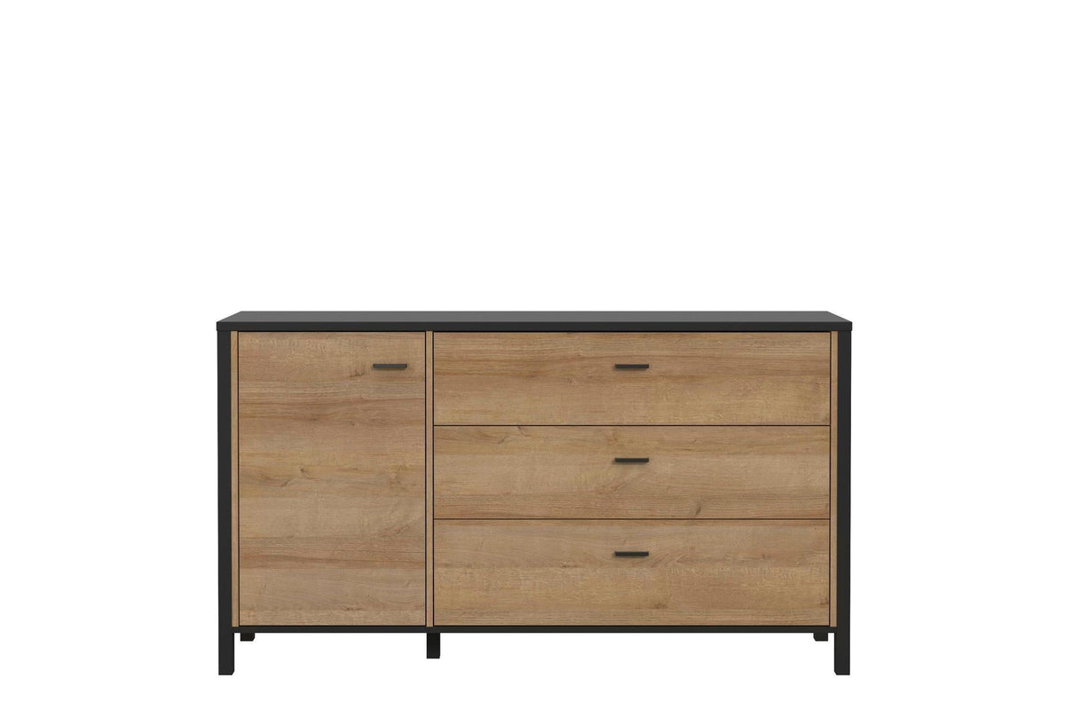 High Rock 1 Door 3 Drawer Sideboard In Matt Black/Riviera Oak