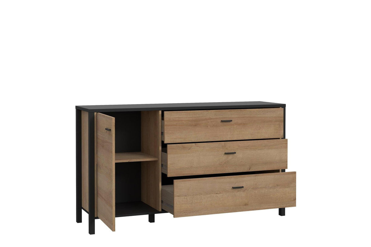 High Rock 1 Door 3 Drawer Sideboard In Matt Black/Riviera Oak
