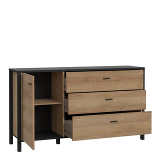 High Rock 1 Door 3 Drawer Sideboard In Matt Black/Riviera Oak