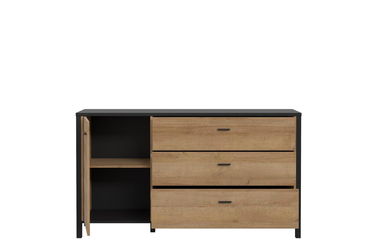 High Rock 1 Door 3 Drawer Sideboard In Matt Black/Riviera Oak