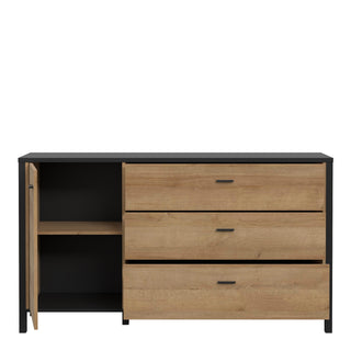 High Rock 1 Door 3 Drawer Sideboard In Matt Black/Riviera Oak