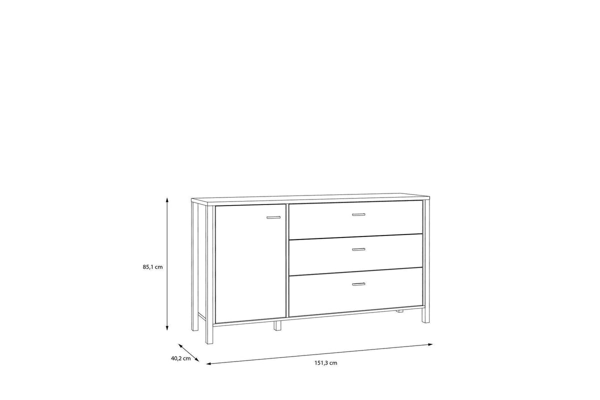 High Rock 1 Door 3 Drawer Sideboard In Matt Black/Riviera Oak