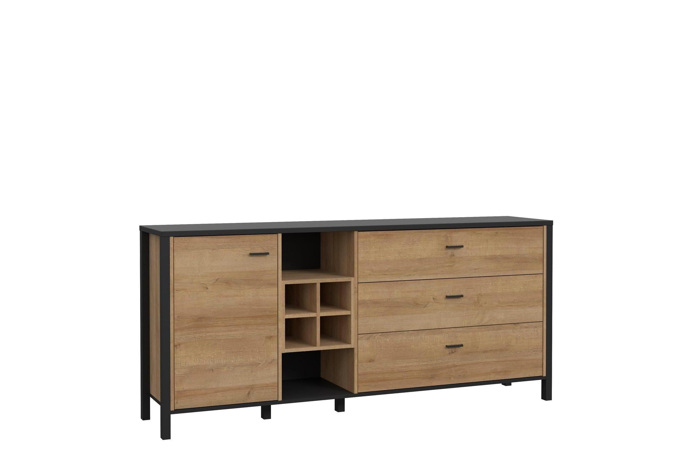 High Rock (Large) Sideboard In Matt Black/Riviera Oak