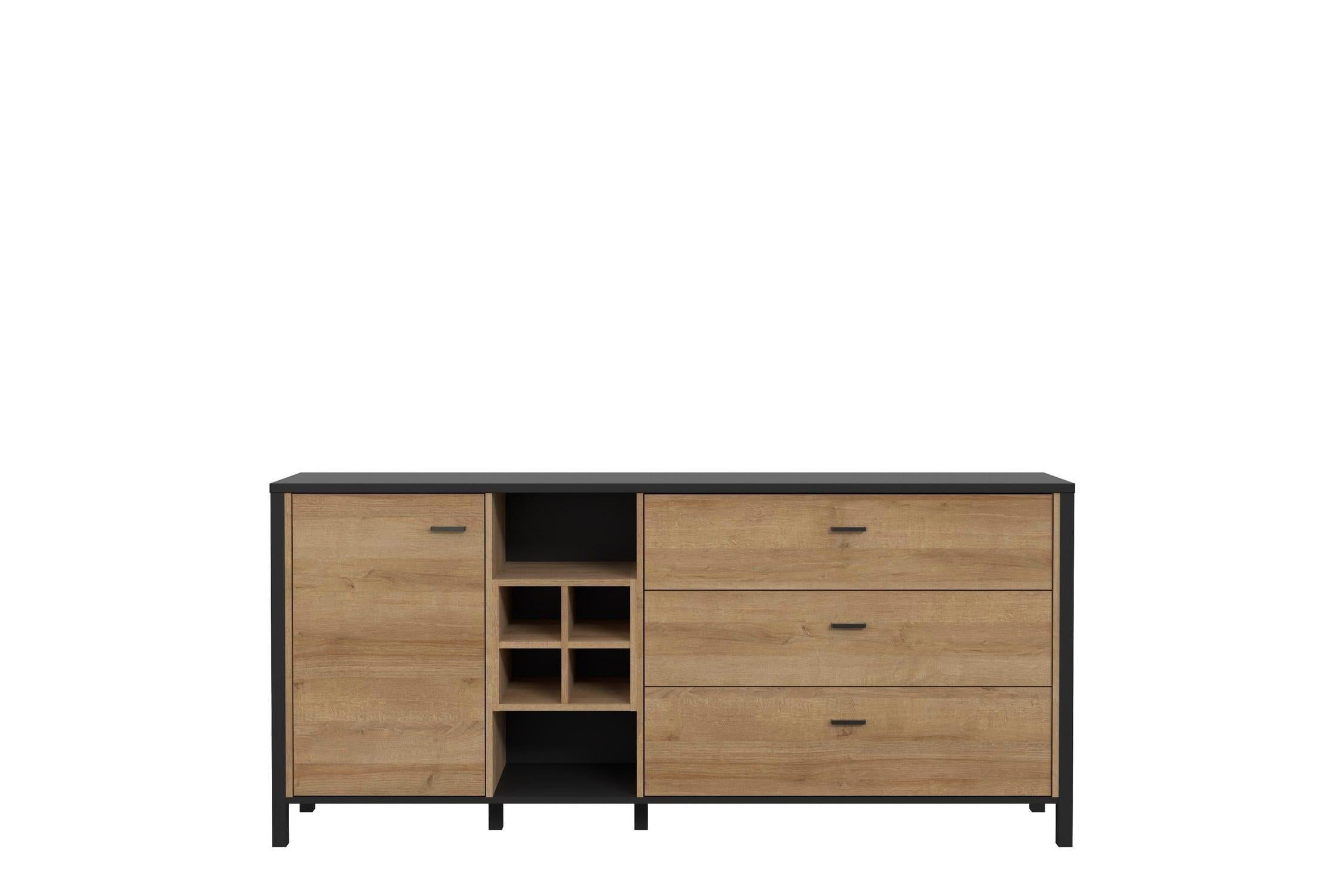 High Rock (Large) Sideboard In Matt Black/Riviera Oak