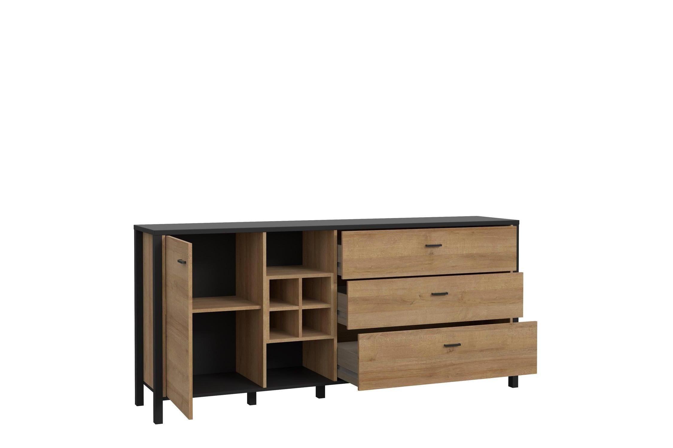 High Rock (Large) Sideboard In Matt Black/Riviera Oak