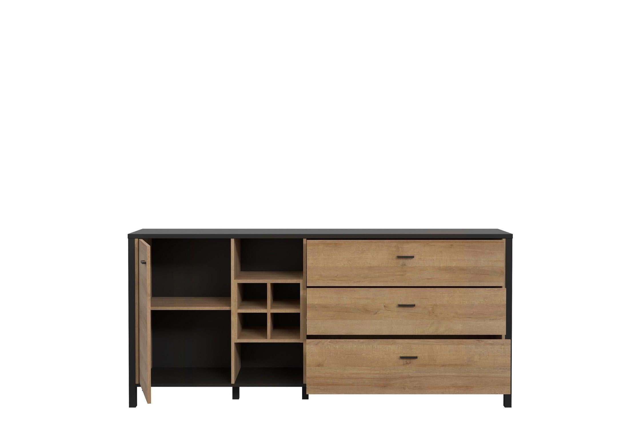 High Rock (Large) Sideboard In Matt Black/Riviera Oak