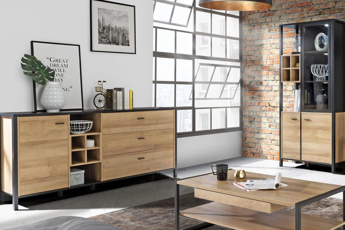 High Rock (Large) Sideboard In Matt Black/Riviera Oak