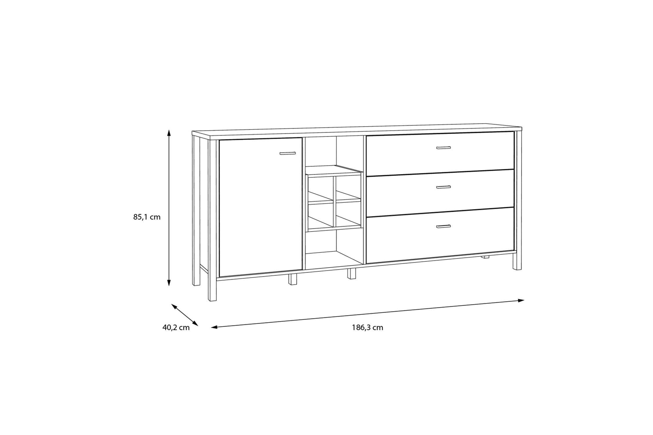 High Rock (Large) Sideboard In Matt Black/Riviera Oak