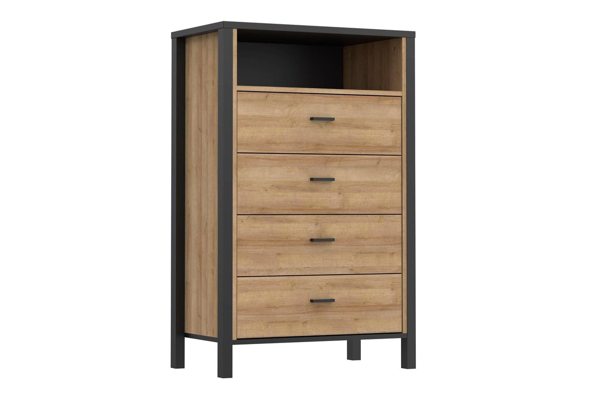 High Rock Chest Of 4 Drawers In Matt Black/Riviera Oak