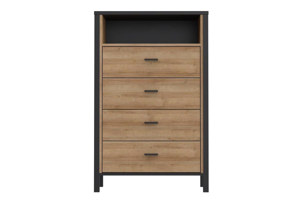 High Rock Chest Of 4 Drawers In Matt Black/Riviera Oak