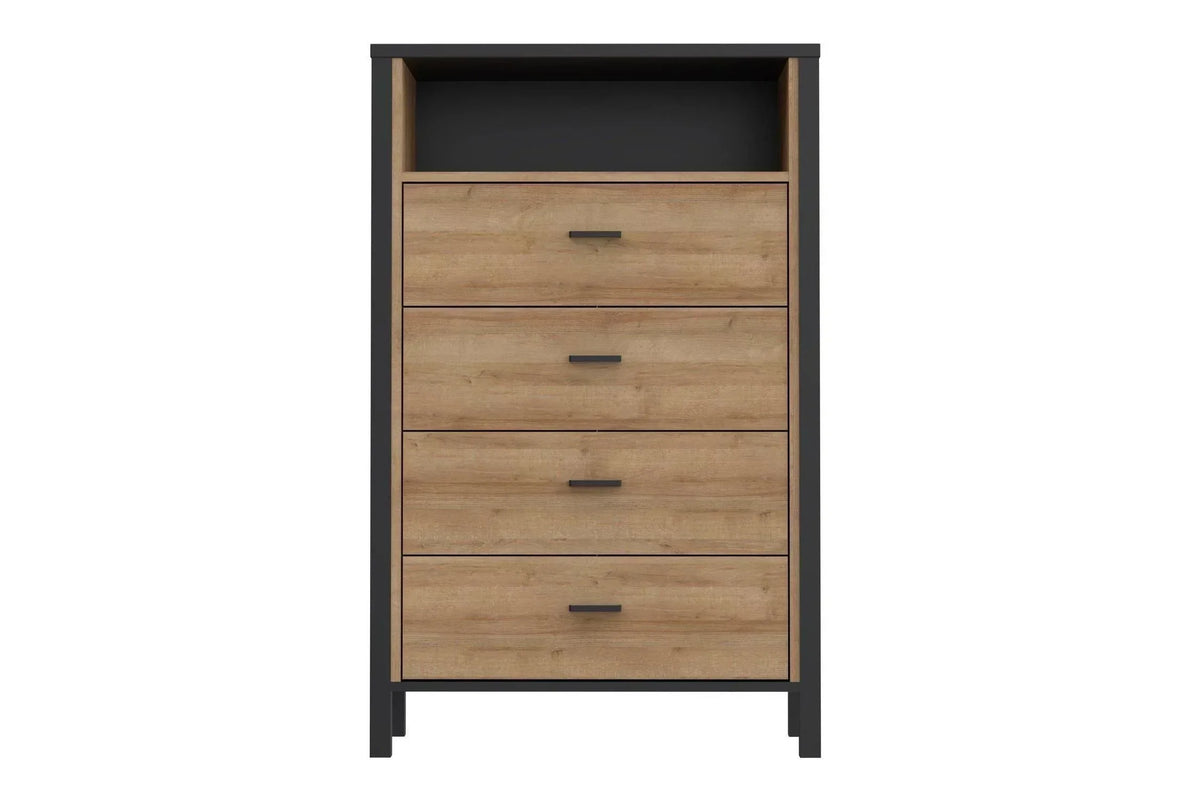 High Rock Chest Of 4 Drawers In Matt Black/Riviera Oak