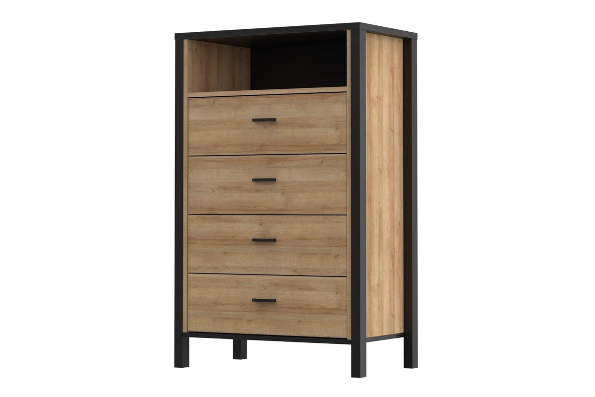High Rock Chest Of 4 Drawers In Matt Black/Riviera Oak