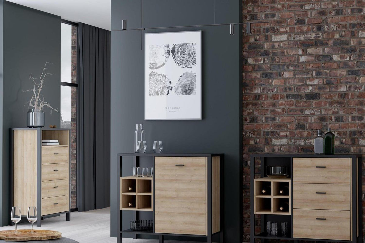 High Rock Chest Of 4 Drawers In Matt Black/Riviera Oak
