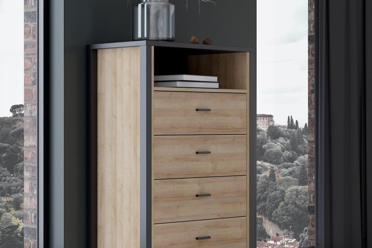 High Rock Chest Of 4 Drawers In Matt Black/Riviera Oak