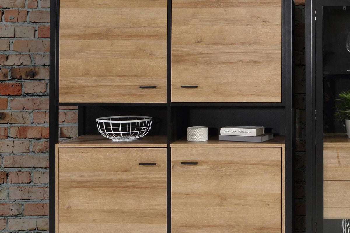 High Rock Storage Cabinet In Matt Black/Riviera Oak