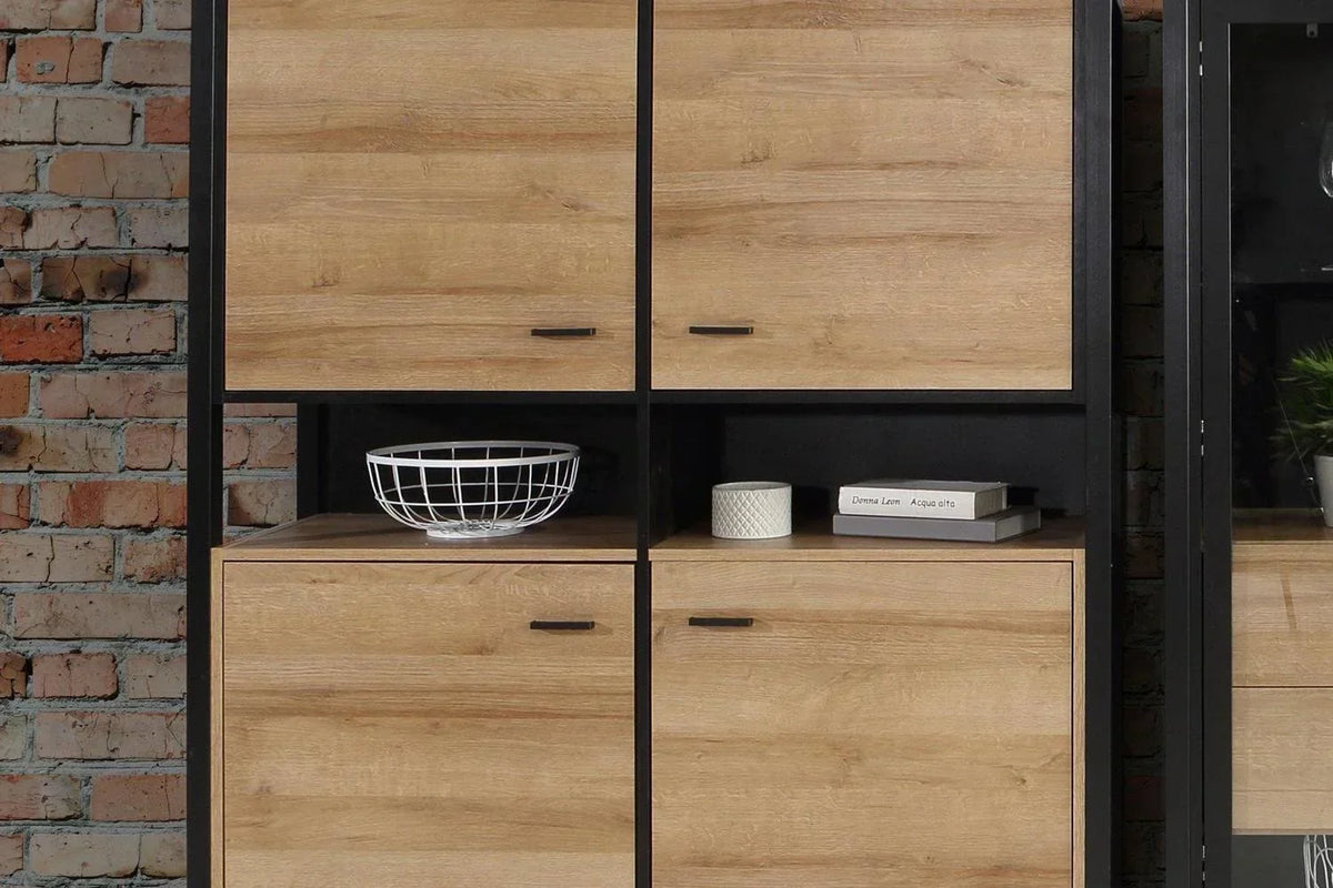 High Rock Storage Cabinet In Matt Black/Riviera Oak