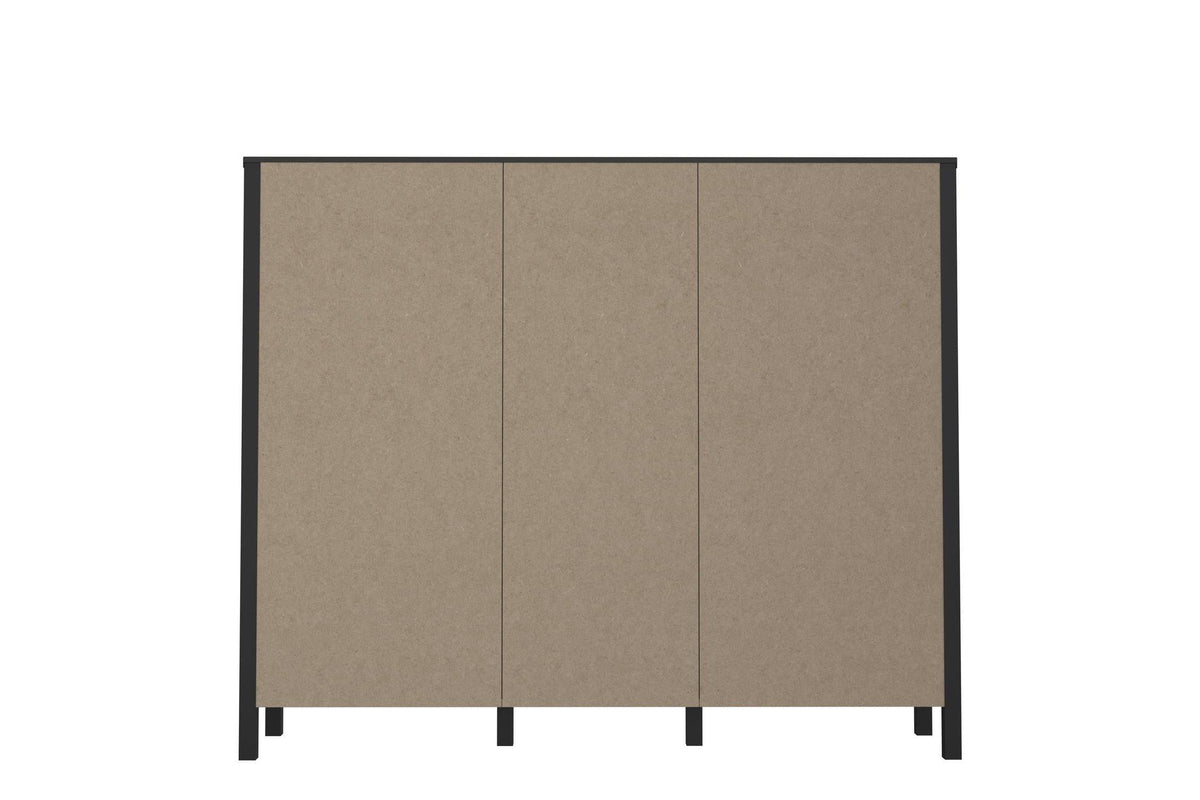 High Rock Wide Shelf Unit in Matt Black/Riviera Oak With 3 Drawers