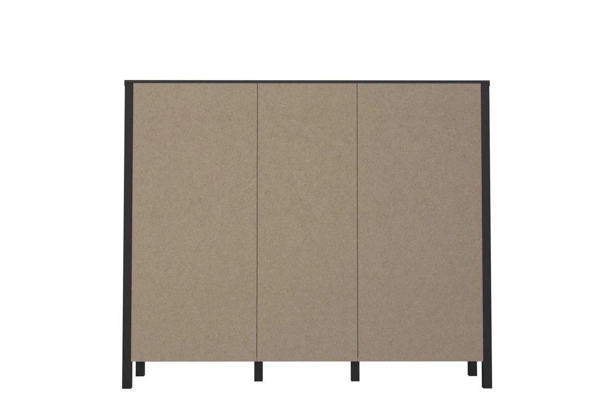 High Rock Wide Shelf Unit in Matt Black/Riviera Oak With 3 Drawers