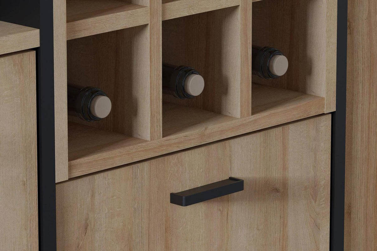 High Rock Wide Shelf Unit in Matt Black/Riviera Oak With 3 Drawers